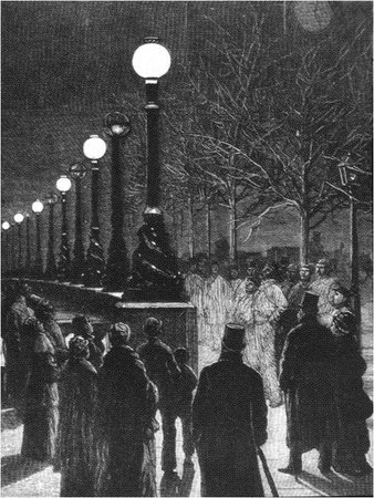 Свечи Яблочкова на Набережной Виктории в Лондоне, декабрь 1878 года